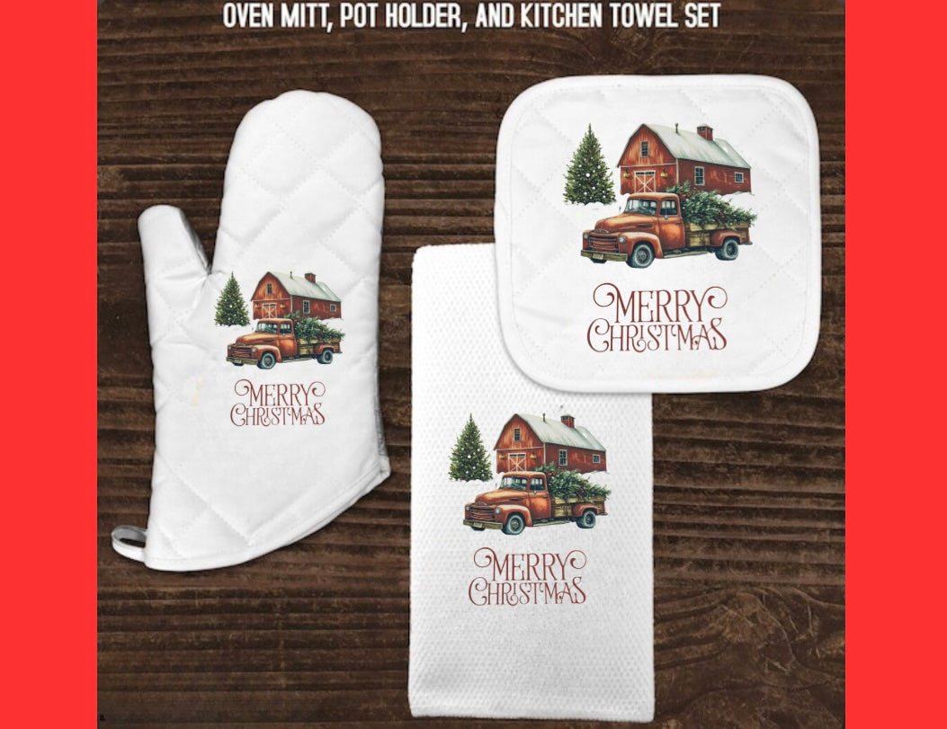 Christmas Kitchen Towel & Oven Mitt set
