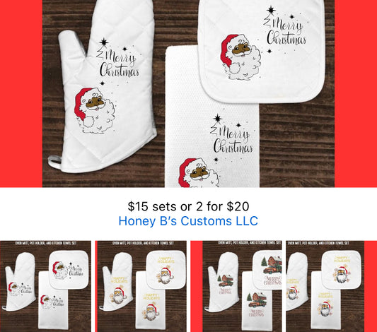 Christmas Kitchen Towel & Oven Mitt set